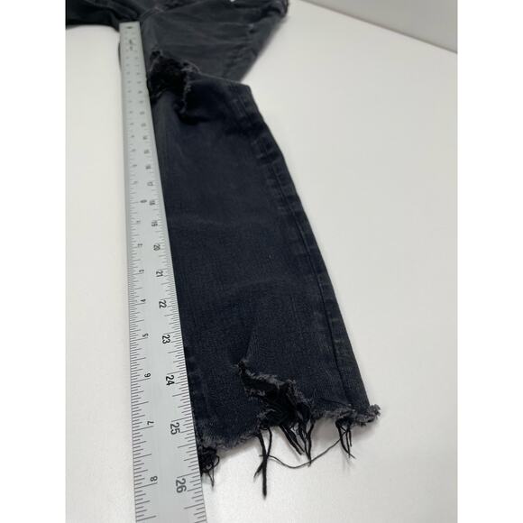 American Eagle Black Denim Distresses Frayed Skinny Jeans Dark Washed Goth 4 - Picture 10 of 11